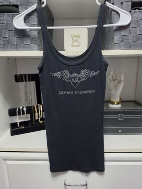 Armani Exchange Black Rhinestone Winged Heart Tank